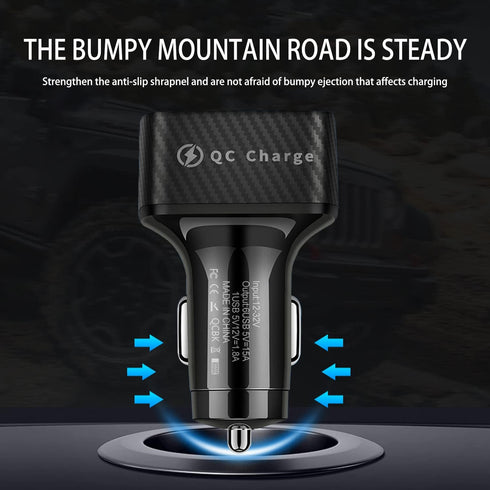 Car Charger Adapter, 6 Ports USB QC3.0 Fast Phone Charger with LED Light Display for All Vehicles