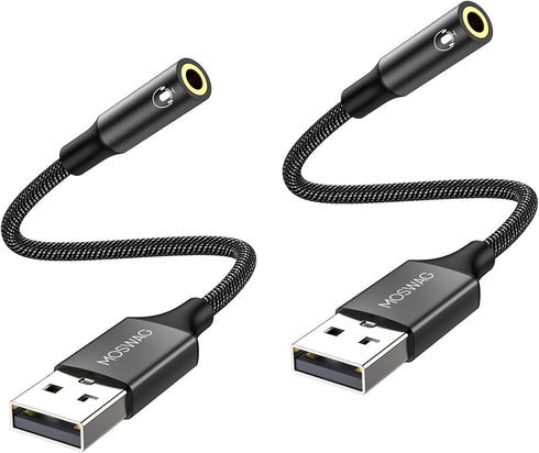 MOSWAG USB to Audio Jack Adapter 0.65Feet, External Sound Card with 3.5mm Aux Stereo Converter for PC Laptop