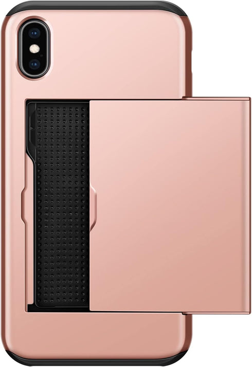 SAMONPOW iPhone X/XS Case Wallet Card Holder, Heavy Duty Protection, Shockproof Soft Rubber Bumper Cover