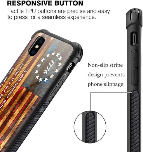 TnXee Betsy Ross 13 Star Wooden American Flag Case for iPhone Xs - Unique 1776 Design, Perfect Gift for Men & Women.