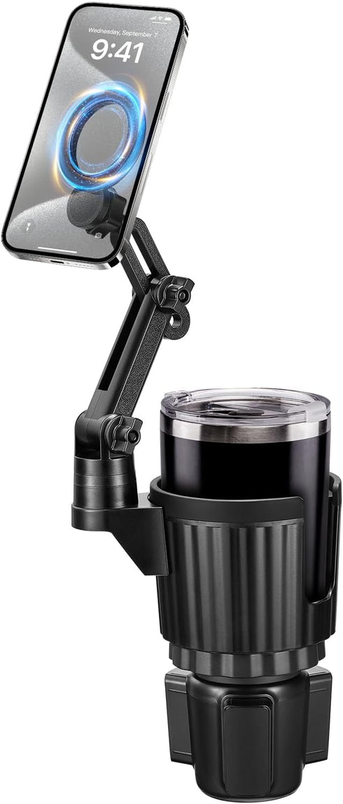 This Hill Magnetic Car Cup Holder Phone Mount, Adjustable Height for iPhone 15/14/13/12 Series MagSafe Case & All Phones