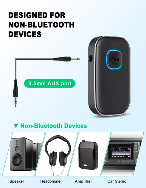 COMSOON Bluetooth AUX Adapter for Car, Noise Reduction Bluetooth Receiver for Music/Hands-Free Calls, Wireless Audio Receiver for Home Stereo/Speaker, 16H Battery Life/Dual Connect (All Black)