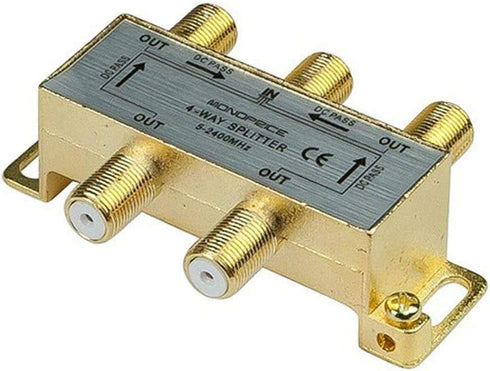 Monoprice Premium 4-Way Coax Cable Splitter, F-Type Screw, Gold Plated for Video VCR Cable TV Antenna