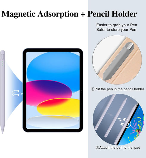 Stylus Pen for iPad 10&9th Gen, 14 Mins Faster Charge, Pencil Holder, Palm Rejection, Tilt Sensitivity for iPad Pro