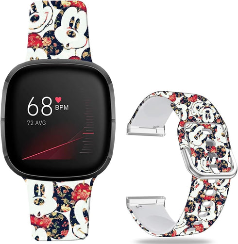 Fancy Soft Sport Silicone Cartoon Holiday Strap Bands for Fitbit Sense/Sense 2/Versa 3/Versa 4, Mouse Theme