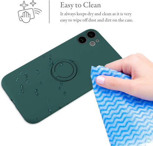 UEEBAI Slim Liquid Silicone Case for iPhone 11 (6.1 inch) - Dark Green with 360 Rotatable Ring Holder & Kickstand
