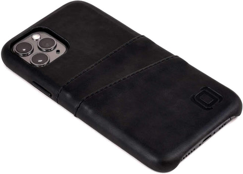 Dockem M2 Exec Wallet Case for iPhone 11 Pro, Black Synthetic Leather, 2 Credit Card Holders, Metal Plate