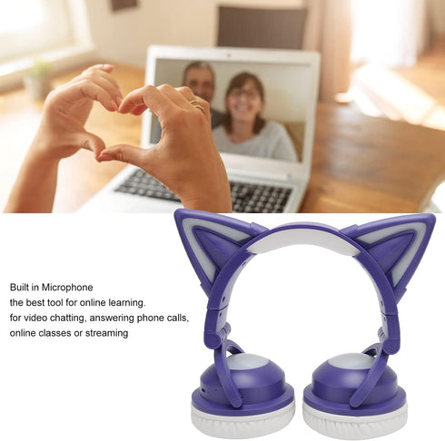 PUSOKEI RGB Cat Ear Headphone, Stereo Cute Gaming Bluetooth Headphones with 3.5mm Cable, Over Ear, Adjustable LED Light