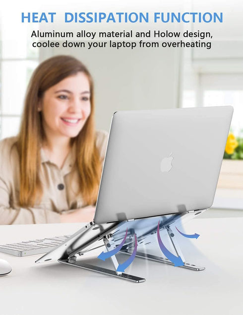 Adjustable Aluminum Laptop Stand, Foldable Portable Holder with Anti-Slip Silicone Pad for 10-15.6 Tablets
