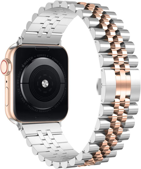 Wolait Compatible with Apple Watch Ultra 2 Band 49mm 46mm 45mm 44mm 42mm, Silver/Rose Gold Stainless Steel Heavy Band