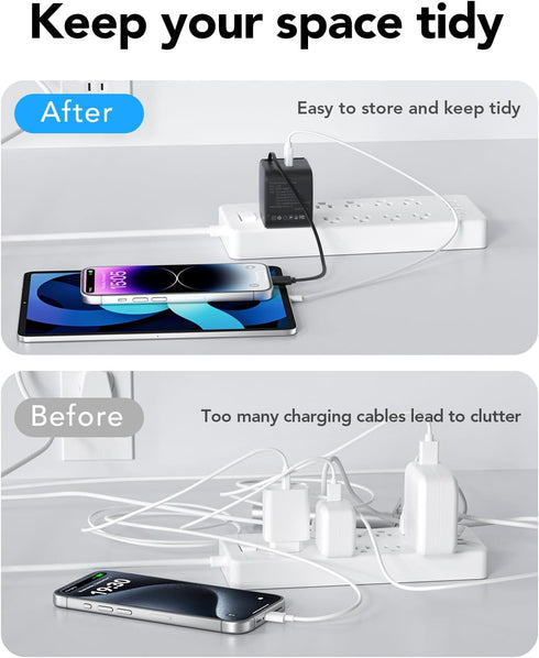 Retractable Wall Charger Block for iPhone, 35W PD Fast Charger with Retractable Lightning Cable and USB Port for iPhone