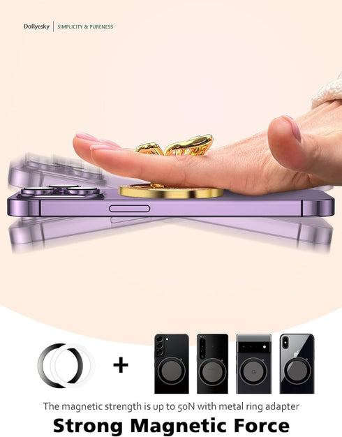 2024 Upgrade Magnetic Phone Grip Compatible with MagSafe, Butterfly Phone Grip Holder Finger Kickstand, Adapter Ring