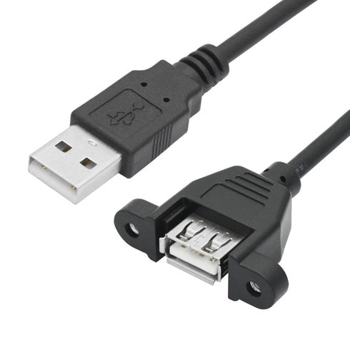 2Pcs 2.0 1FT, USB Panel Mount Extension Cable USB Type A Male to Female with Ears Can Fixed Charging and Data