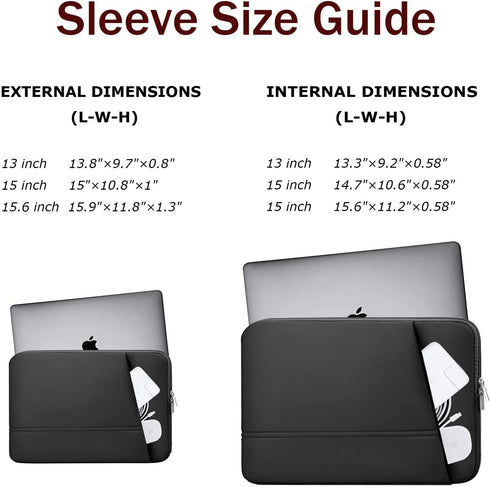 TEDNETGO 15.6 inch Laptop Sleeve, Portable Computer Case with Pockets for MacBook, HP, Dell, Asus (Black)