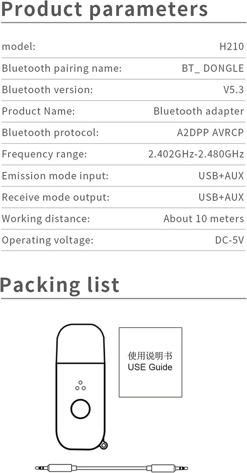 2 in 1 Bluetooth V5.3 Transmitter Receiver, USB Bluetooth Adapter for TV to Bluetooth Headphones, Low Latency