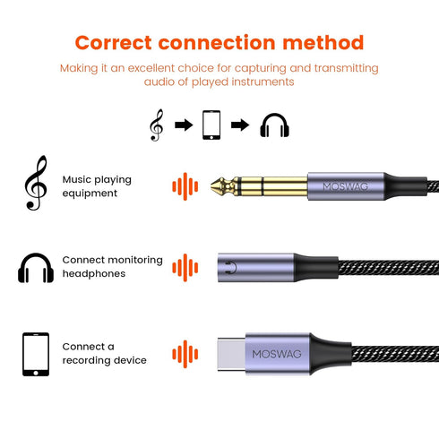 MOSWAG USB C to 6.35mm 1/4 inch TRS Cable, Type C to 1/4 Audio Adapter for Google Pixel, Galaxy Note, Speakers