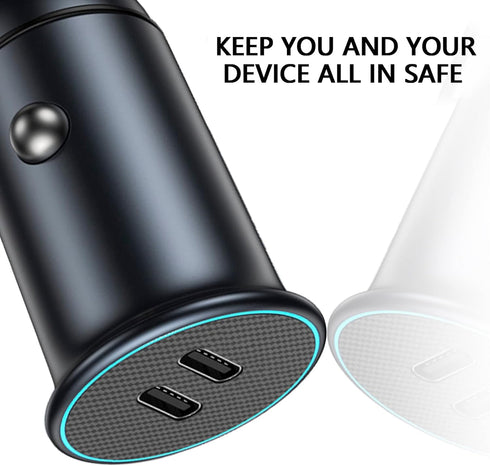 USB C Car Charger, 40W PD Dual Ports Fast Charging Car Adapter, Type C Compact Car Charger Compatible with iPhone