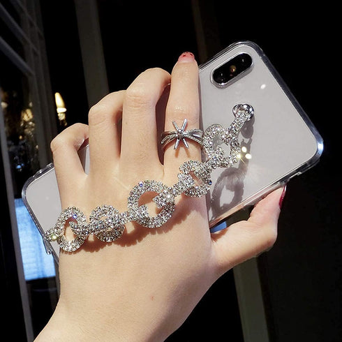 Compatible Samsung Galaxy S22 5G Case with Bling Glitter Bracelet Chain Hand Strap for Women, Clear TPU Cover
