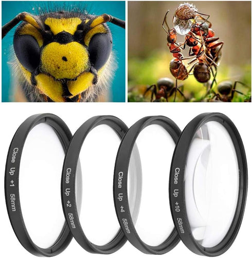 Optical Glass Macro Close Up Filters, 58mm Macro Lens Filter Kit +1/+2/+4/+10