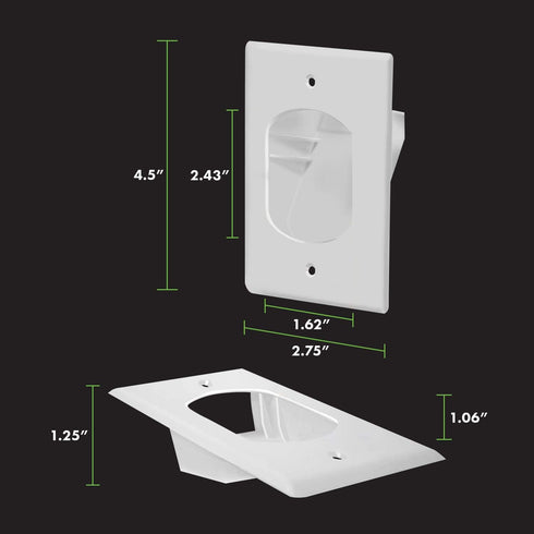 TOPGREENER Recessed Low Voltage Cable Wall Plate, 1-Gang 4.50" x 2.75", White, 2 Pack