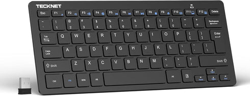 TECKNET 2.4G Wireless Keyboard, Small Wireless Keyboard with Media Hotkeys, Compatible with PC, Desktop, Laptop - Black