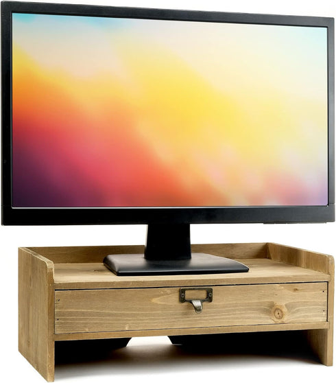 Excello Global Products Wooden Monitor Stand with Drawer for Desktop Organization of Notebooks, Pens, and Office