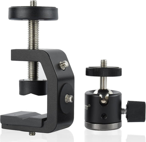 UTEBIT C-Clamp with Mini Ball Head, Desk Clamps Set Aluminum with 1/4 Thread Hole, C-Clamp Mount 360 Degree Rotation