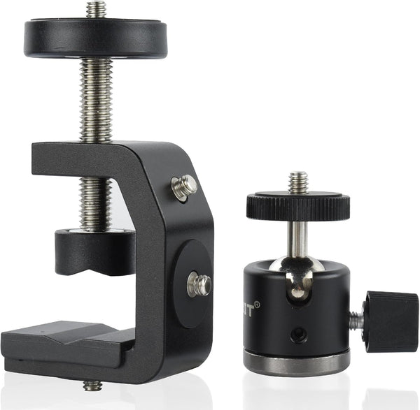 UTEBIT C-Clamp with Mini Ball Head, Desk Clamps Set Aluminum with 1/4 Thread Hole, C-Clamp Mount 360 Degree Rotation
