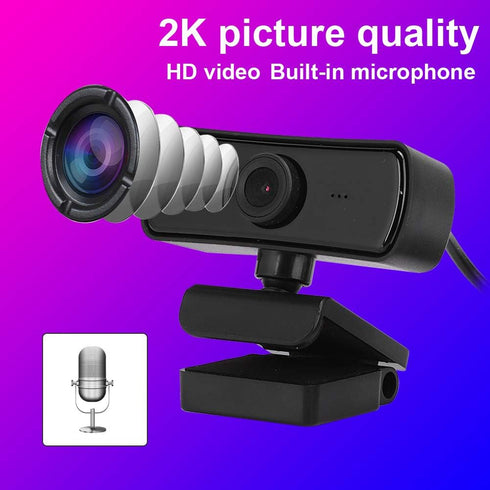 ASHATA 4K 2K 2560 1440 Webcam, Video, x Resolution, Built-in Microphone, Auto Focus, Plug and Play, Black