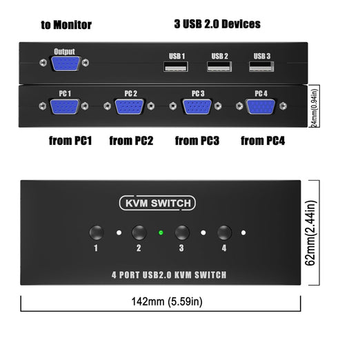 4 4 1 3 2.0 OS,4 1 KVM Switch VGA Port - VGA KVM Switch for Computers Share Monitor & USB Devices,Keyboard Mouse