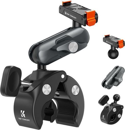 K&F CONCEPT 360 5 Pro/4/3 Super Clamp Camera Mount with Dual Ball Head, Bike/Motorcycle Handlebar Tube Mount Quick