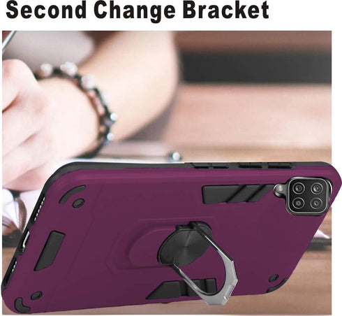 Folmeikat Samsung Galaxy A12 5G Case, Shockproof Armor with 360 Rotating Ring Kickstand, Wine Red