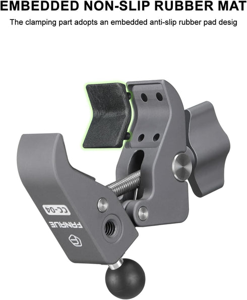 FANAUE Aluminum Handlebar Base Mount with 17mm Ball Head Adapter, Strong Rod Clamp for Rails 0.5'' to 2'' Diameter,