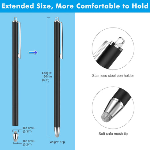 Stylus Pens for Touch Screens,Granarbol Precise Long Stylus Touch Screen Pen with 3 Extra Replaceable Fiber Tips Capacitive Stylus for iPad iPhone Tablets All Universal Touch Devices (3 Pcs)
