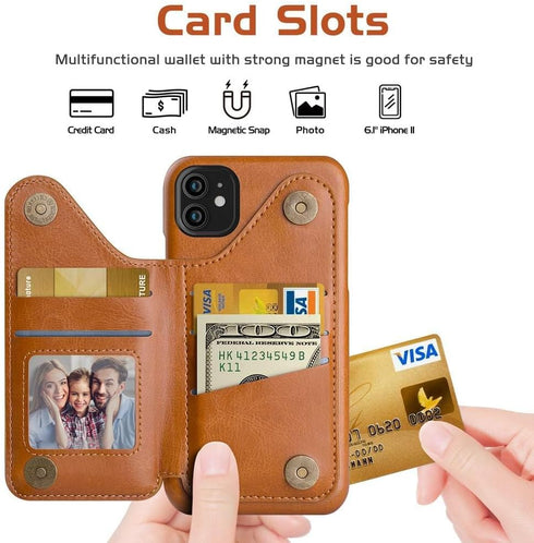 LOHASIC Wallet Case for iPhone 11, 5 Card Holder Phone Cover, Premium PU Leather, Magnetic Clasp