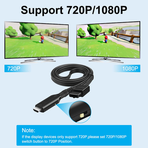 N64 to HDMI Converter Adapter, Plug and Play HDMI Link Cable for N64 Modes, Supports 1080P/720P Display