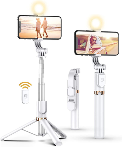 Selfie Stick Tripod with Wireless Remote, 46'' Cellphone Tripod with LED Fill Light for iPhone 16/15/14/13/12/11 and