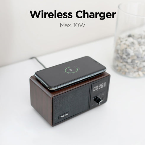 mooas Retro Bluetooth Radio Speaker - Vintage Charging Desk Clock, Portable FM Radio with Hands-Free Calling