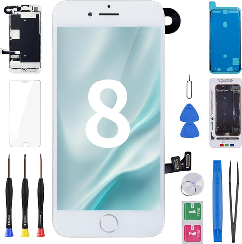 iPhone 8 Screen Replacement 4.7" White with Home Button, 3D Touch LCD Display Digitizer for iPhone SE 2nd 2020
