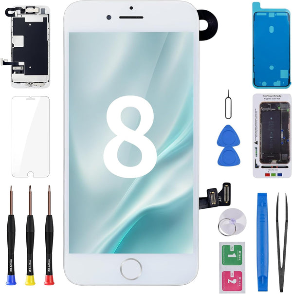 iPhone 8 Screen Replacement 4.7" White with Home Button, 3D Touch LCD Display Digitizer for iPhone SE 2nd 2020