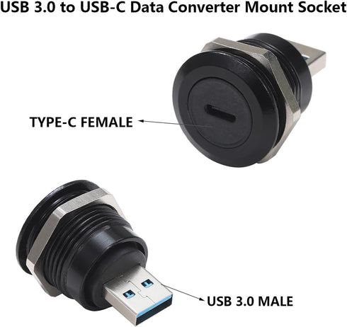 PENGLIN 2PCS USB 3.0 to USB-C Panel Mount Connector, USB Male to Type C Female Adapter Connector, USB Mounting Socket Converter for Data Transfer/Charging
