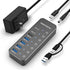RSHTECH 7-Port Powered USB 3.2 Hub with 10Gbps USB-A 3.2, 2 USB-C 3.2, 4 USB 3.0 Ports, 3.3ft Cable