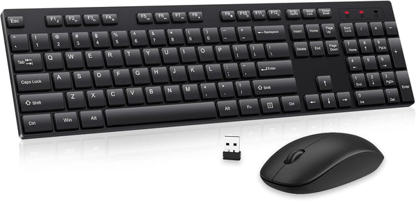 Wireless Keyboard and Mouse Combo, EDJO Silent Full Size USB Keyboard with Long Battery Life for Computer, Laptop, PC