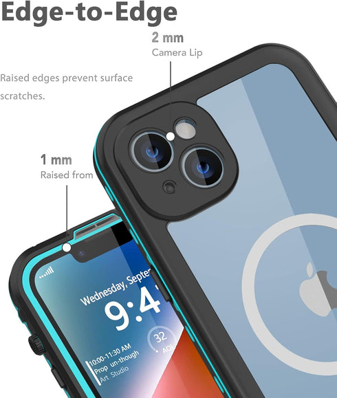 iPhone 14 Plus Waterproof Case, Shockproof Dustproof with Built-in Screen Protector, Magnetic Ring, 6.7", Teal