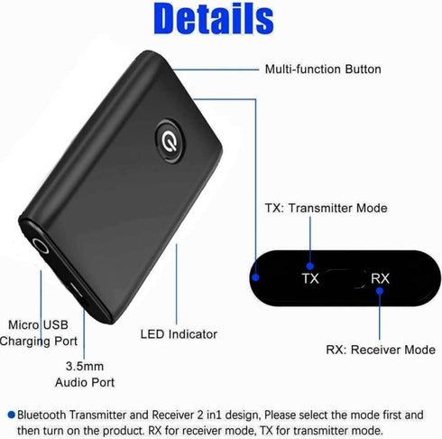 Bluetooth RCA Adapter, 3 in 1 Bluetooth Transmitter, 5.0 Bluetooth Audio Adapter, HiFi Stereo Music with NFC and Remote