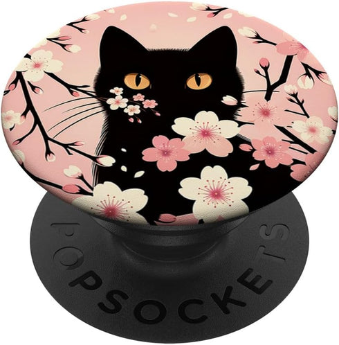 Cat Aesthetic Flower Floral Cherry Blossom Cat Pink Kawaii PopSockets Standard PopGrip