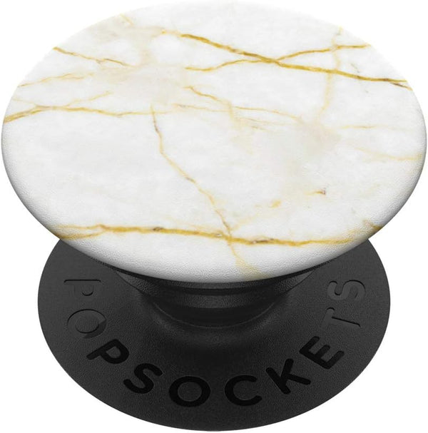 PopSockets PopGrip: Swappable Grip for Phones & Tablets, Elegant White Marble-Look - Black Grey Gold - Simple Modern