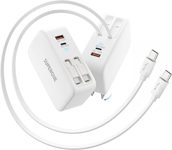 SUPERONE Retractable iPhone Charger, 4-Port USB C Charger Block, iPhone Chargers Fast Charging