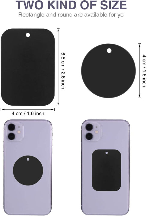 Weewooday 24 Pieces Metal Plates for Phone Magnet, Car Magnetic Holder Cradle with Adhesive Mount (Black, Simple Style)