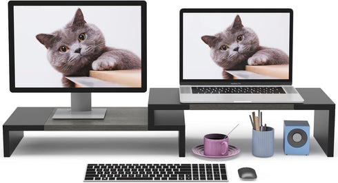 WESTREE Dual Monitor Stand Riser - 2 Shelf Computer Monitor Stand with Adjustable Length and Angle for Desktop Organizer